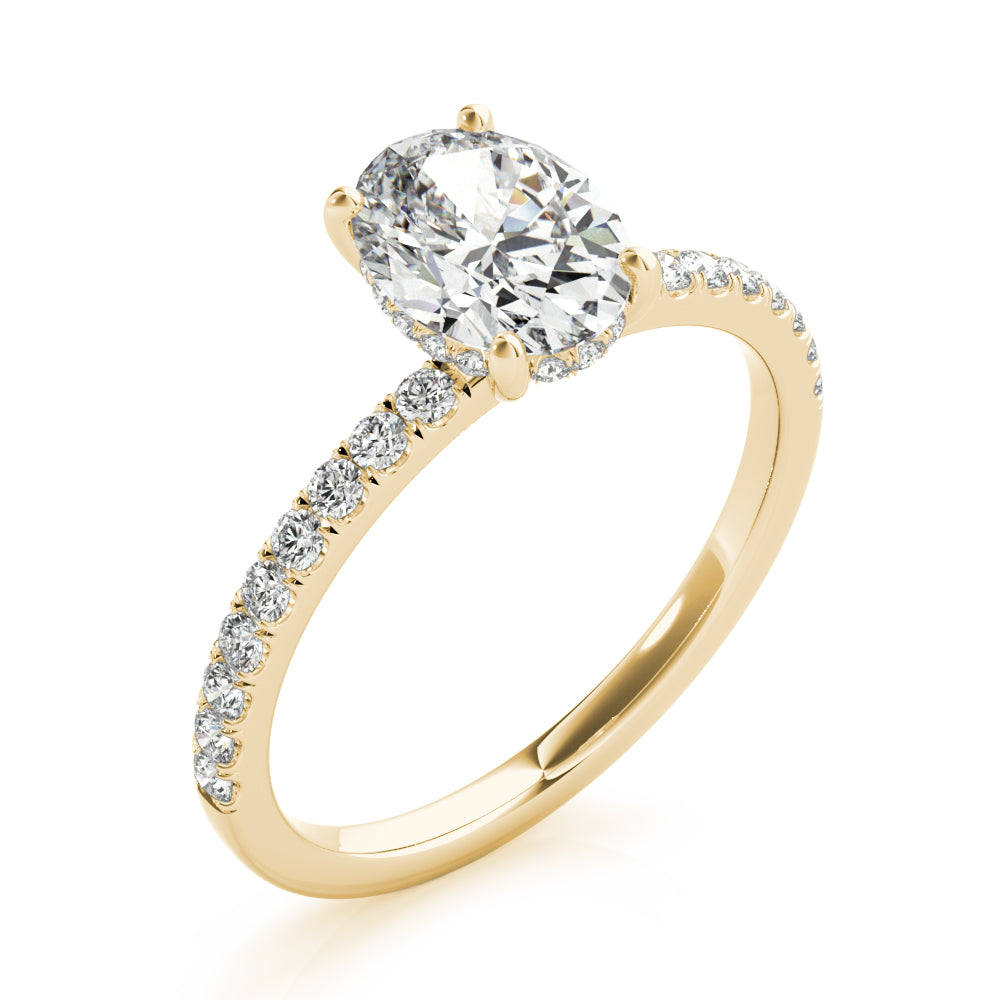 Graceful Single Row Center Oval Diamond Engagement Ring — 9K/18K Gold & Platinum