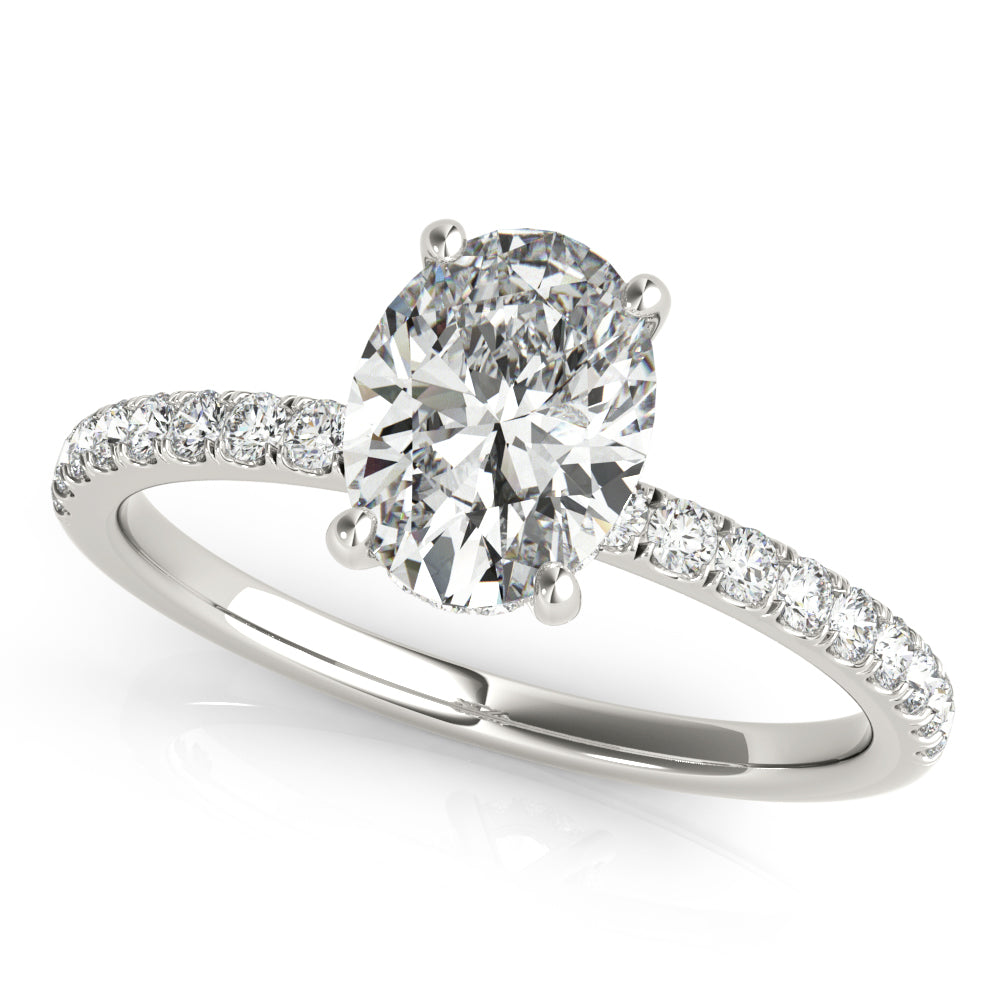 Graceful Single Row Center Oval Diamond Engagement Ring — 9K/18K Gold & Platinum