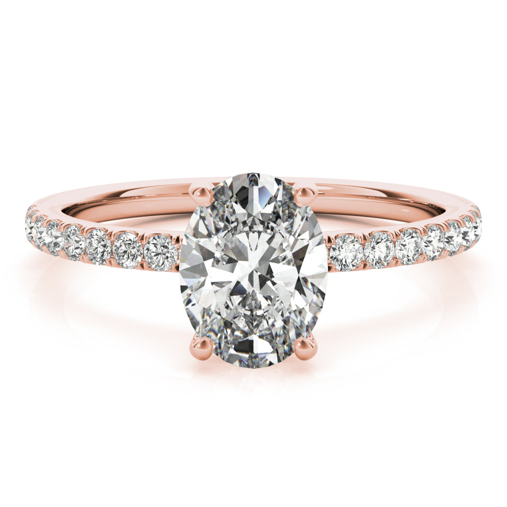 Graceful Single Row Center Oval Diamond Engagement Ring — 9K/18K Gold & Platinum
