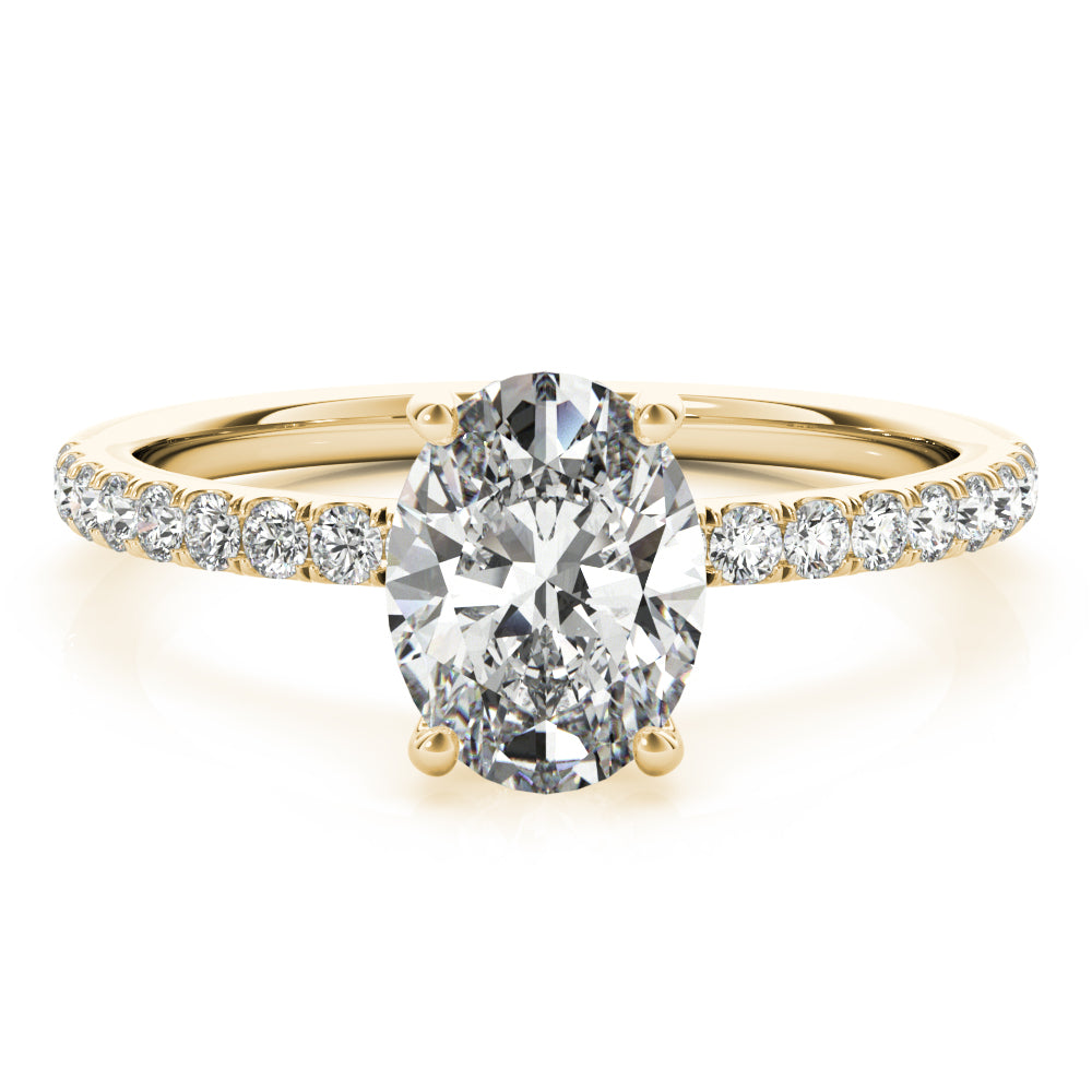 Graceful Single Row Center Oval Diamond Engagement Ring — 9K/18K Gold & Platinum