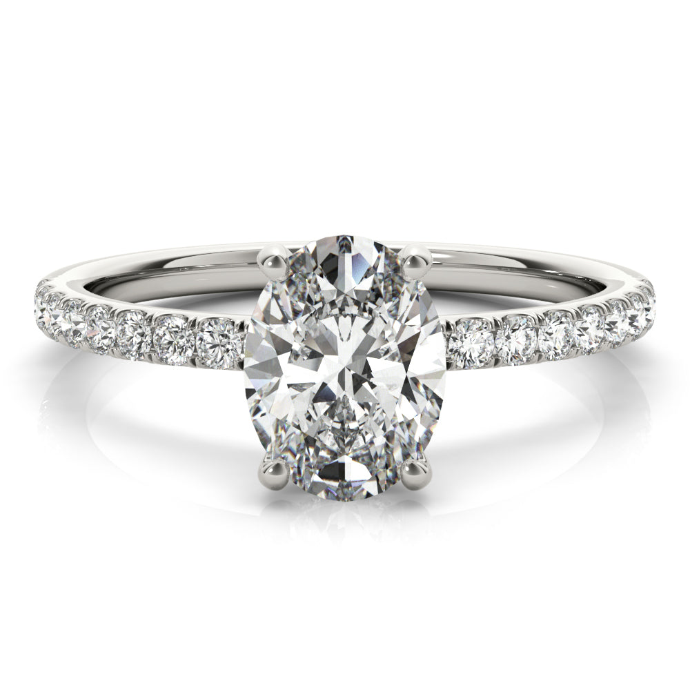 Graceful Single Row Center Oval Diamond Engagement Ring — 9K/18K Gold & Platinum