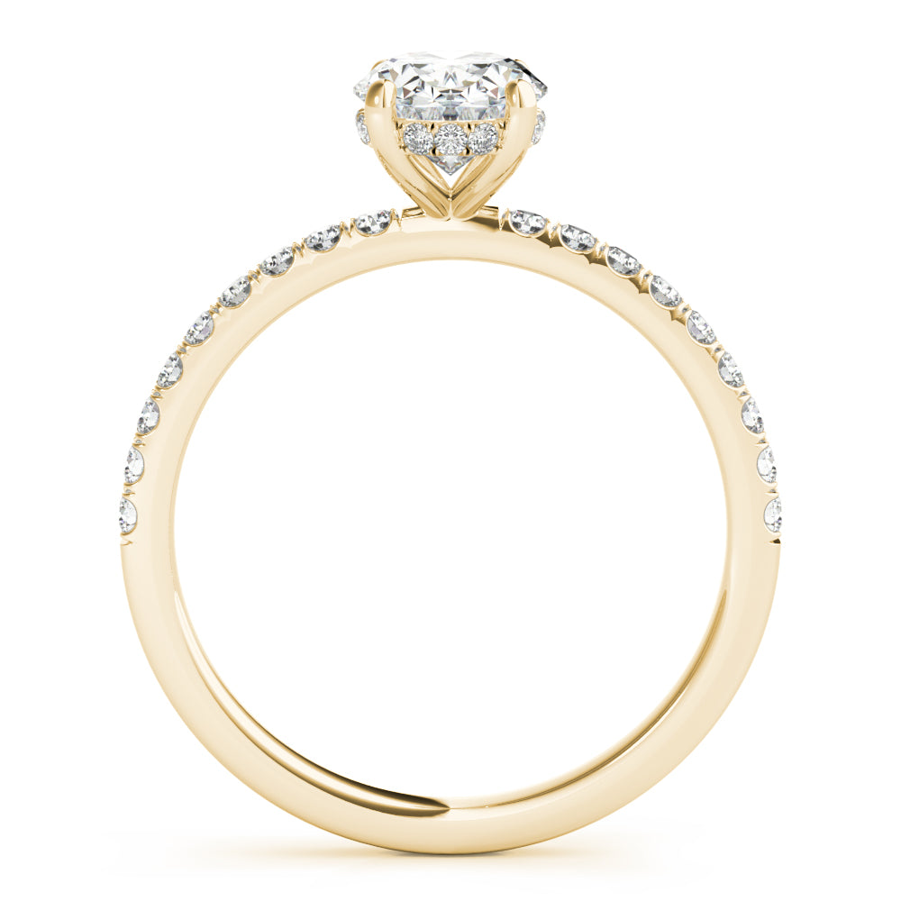 Graceful Single Row Center Oval Diamond Engagement Ring — 9K/18K Gold & Platinum