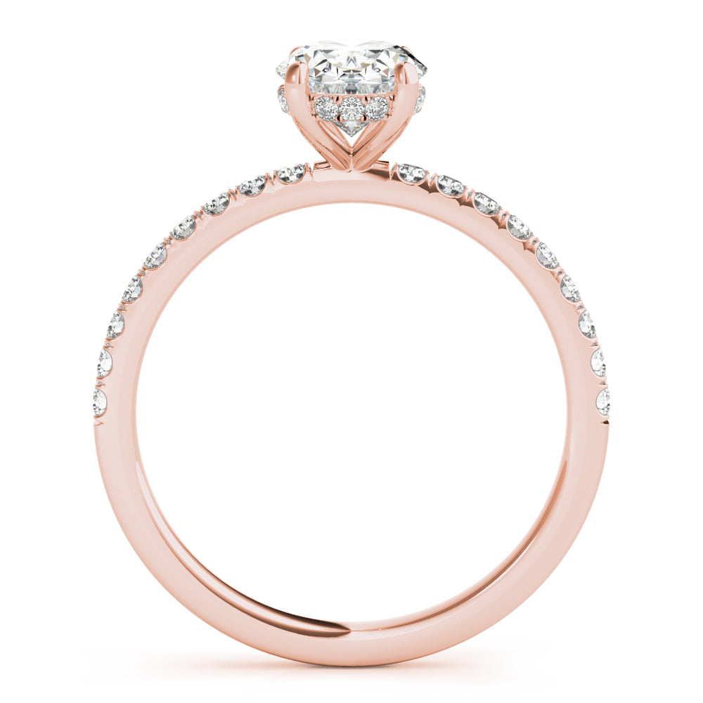 Graceful Single Row Center Oval Diamond Engagement Ring — 9K/18K Gold & Platinum