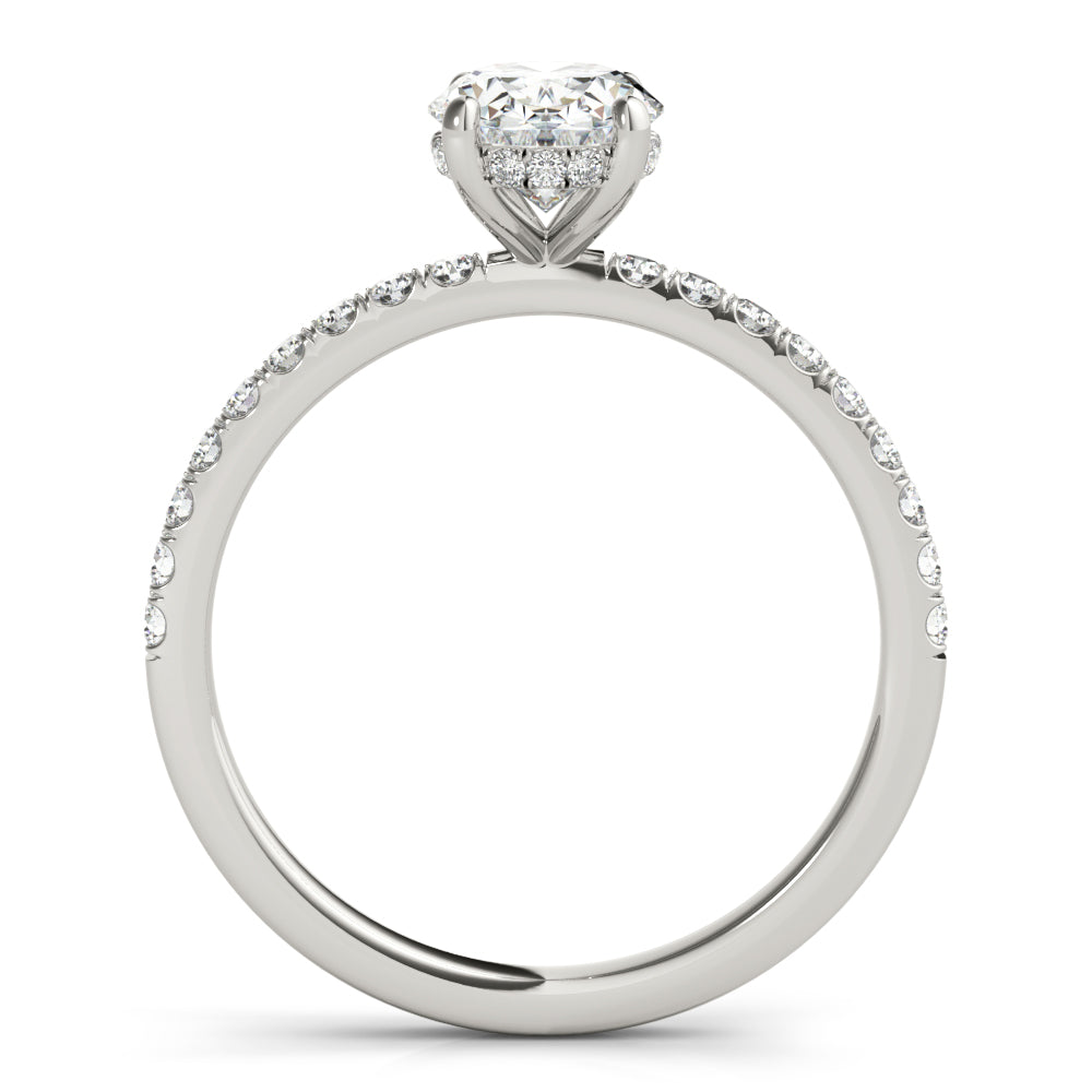 Graceful Single Row Center Oval Diamond Engagement Ring — 9K/18K Gold & Platinum