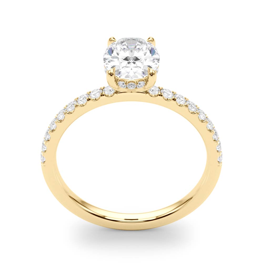 Graceful Single Row Center Oval Diamond Engagement Ring — 9K/18K Gold & Platinum