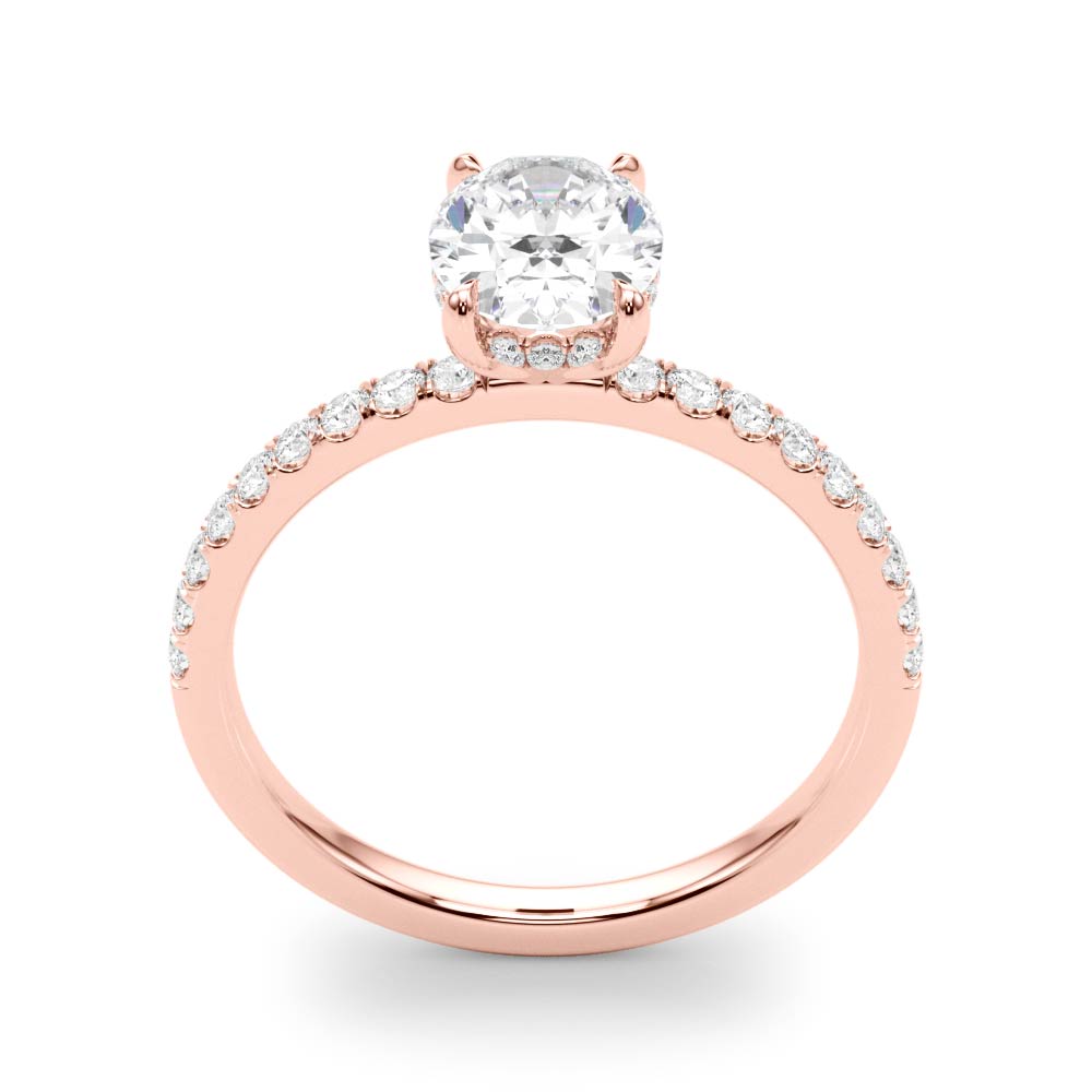 Graceful Single Row Center Oval Diamond Engagement Ring — 9K/18K Gold & Platinum