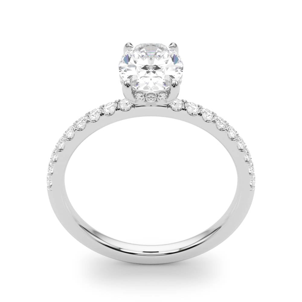 Graceful Single Row Center Oval Diamond Engagement Ring — 9K/18K Gold & Platinum
