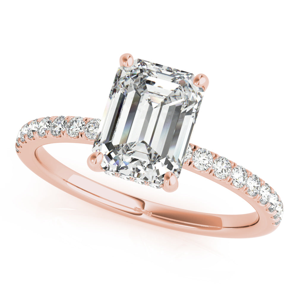 Celestial Single Row Cut Center Emerald Diamond Engagement Ring — 9K/18K Gold & Platinum