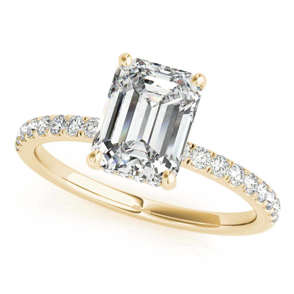 Celestial Single Row Cut Center Emerald Diamond Engagement Ring — 9K/18K Gold & Platinum