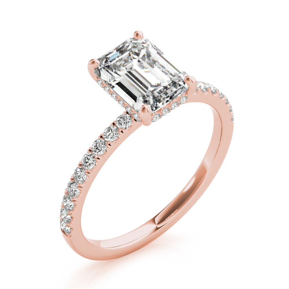 Celestial Single Row Cut Center Emerald Diamond Engagement Ring — 9K/18K Gold & Platinum