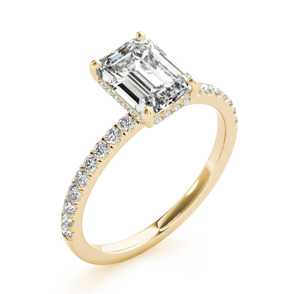 Celestial Single Row Cut Center Emerald Diamond Engagement Ring — 9K/18K Gold & Platinum