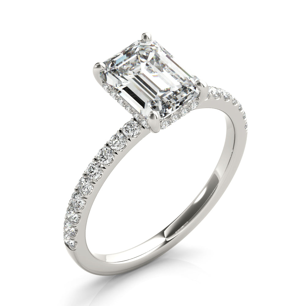 Celestial Single Row Cut Center Emerald Diamond Engagement Ring — 9K/18K Gold & Platinum