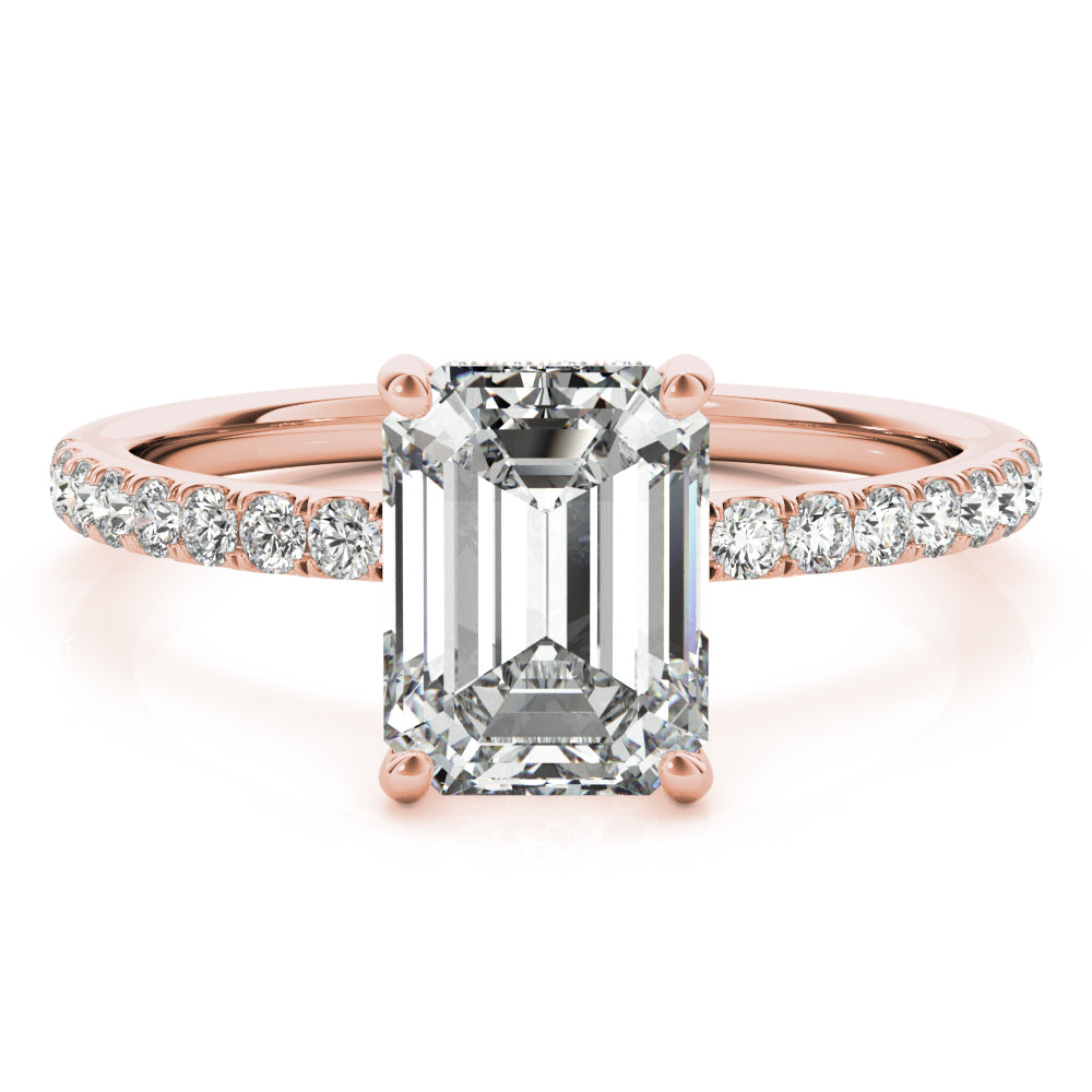 Celestial Single Row Cut Center Emerald Diamond Engagement Ring — 9K/18K Gold & Platinum