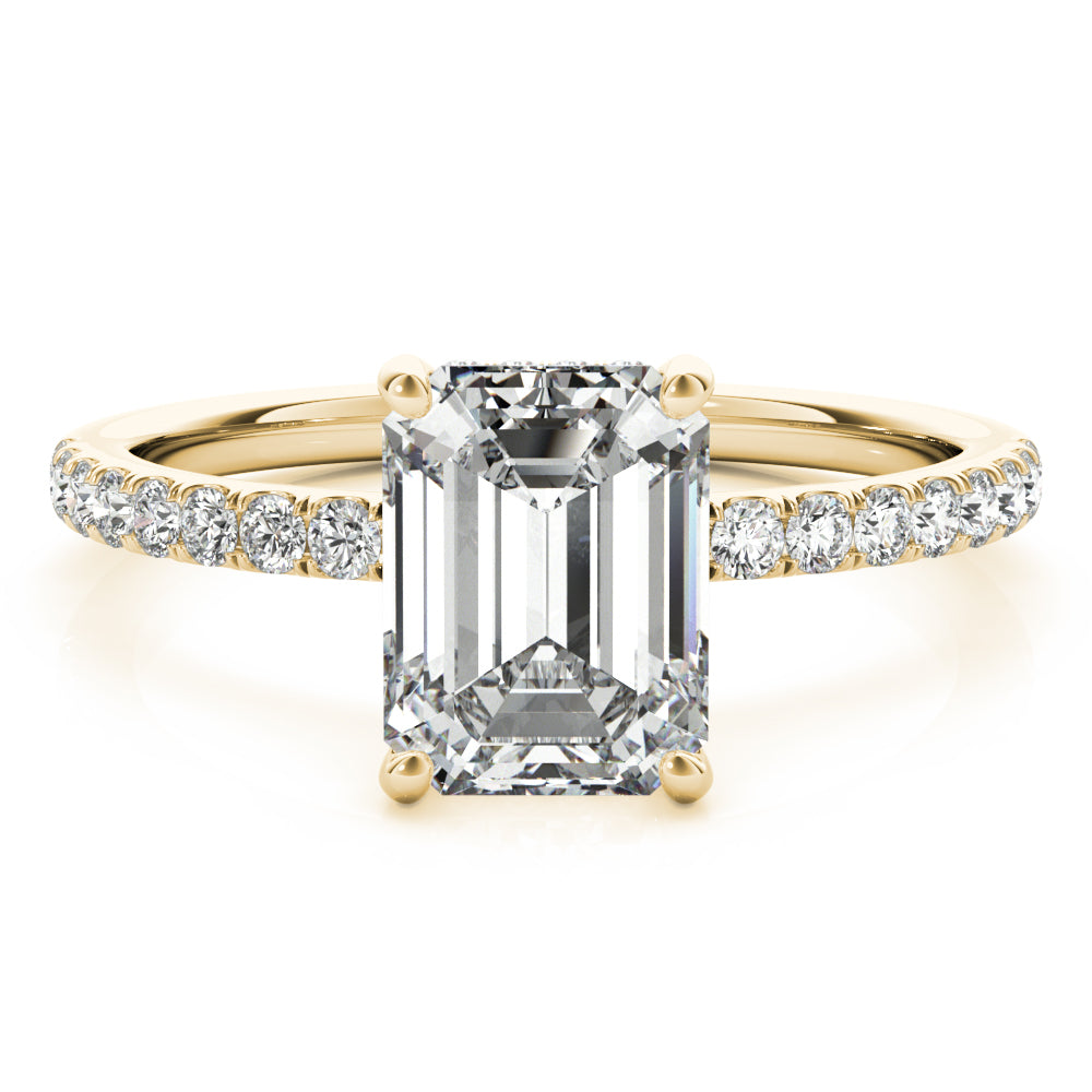 Celestial Single Row Cut Center Emerald Diamond Engagement Ring — 9K/18K Gold & Platinum