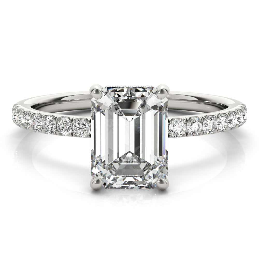 Celestial Single Row Cut Center Emerald Diamond Engagement Ring — 9K/18K Gold & Platinum