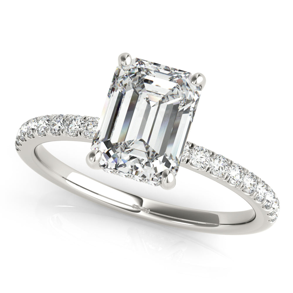 Celestial Single Row Cut Center Emerald Diamond Engagement Ring — 9K/18K Gold & Platinum