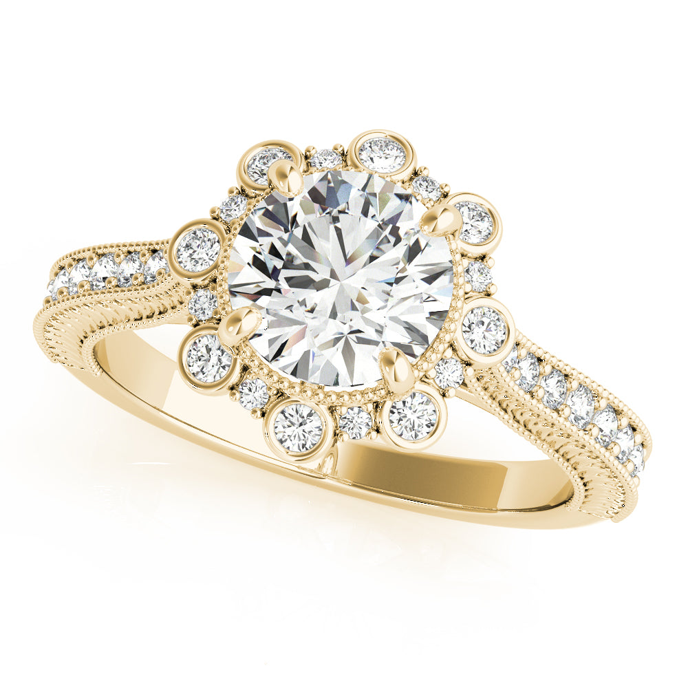 Crowned Halo Round Diamond Engagement Ring — 9K/18K Gold & Platinum
