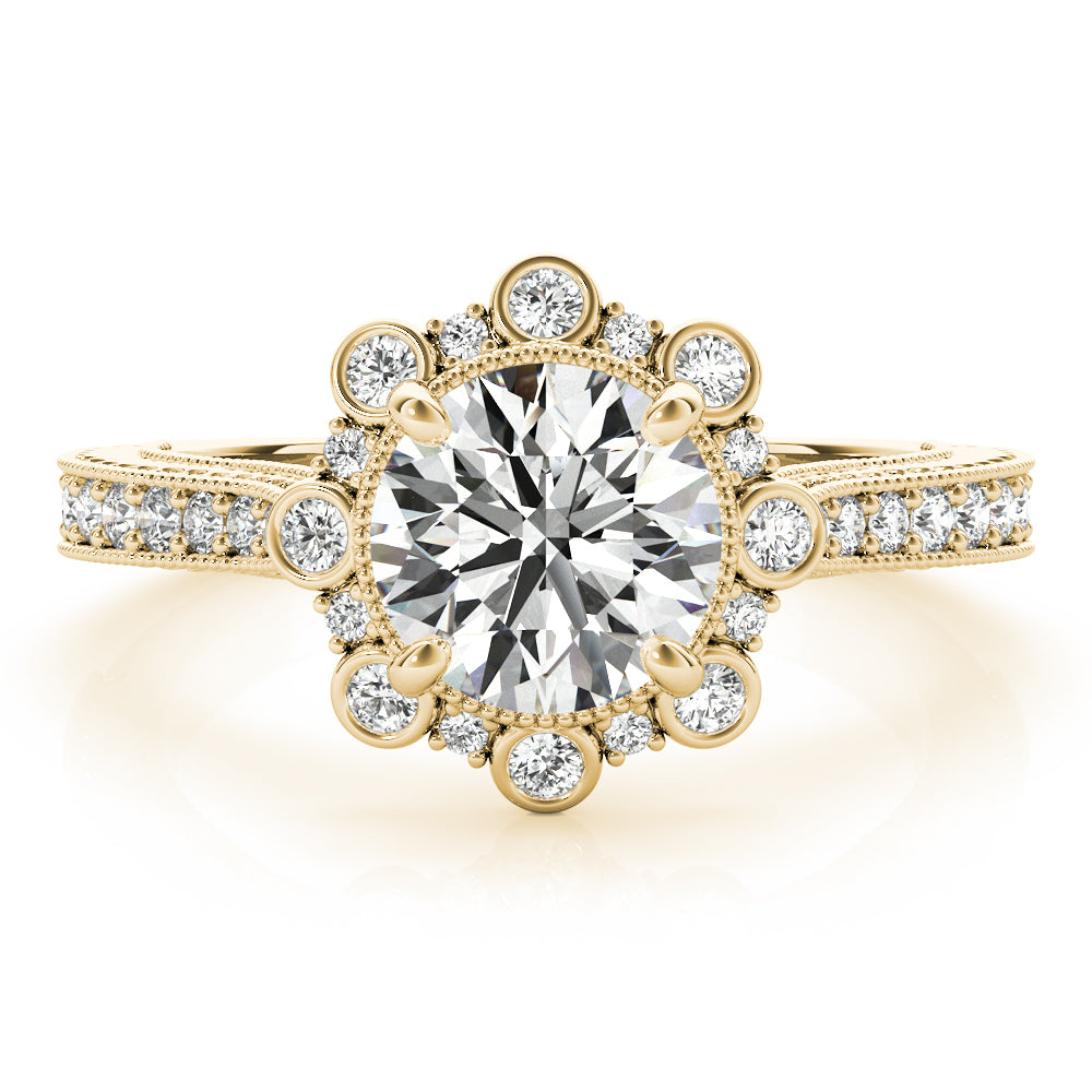 Crowned Halo Round Diamond Engagement Ring — 9K/18K Gold & Platinum