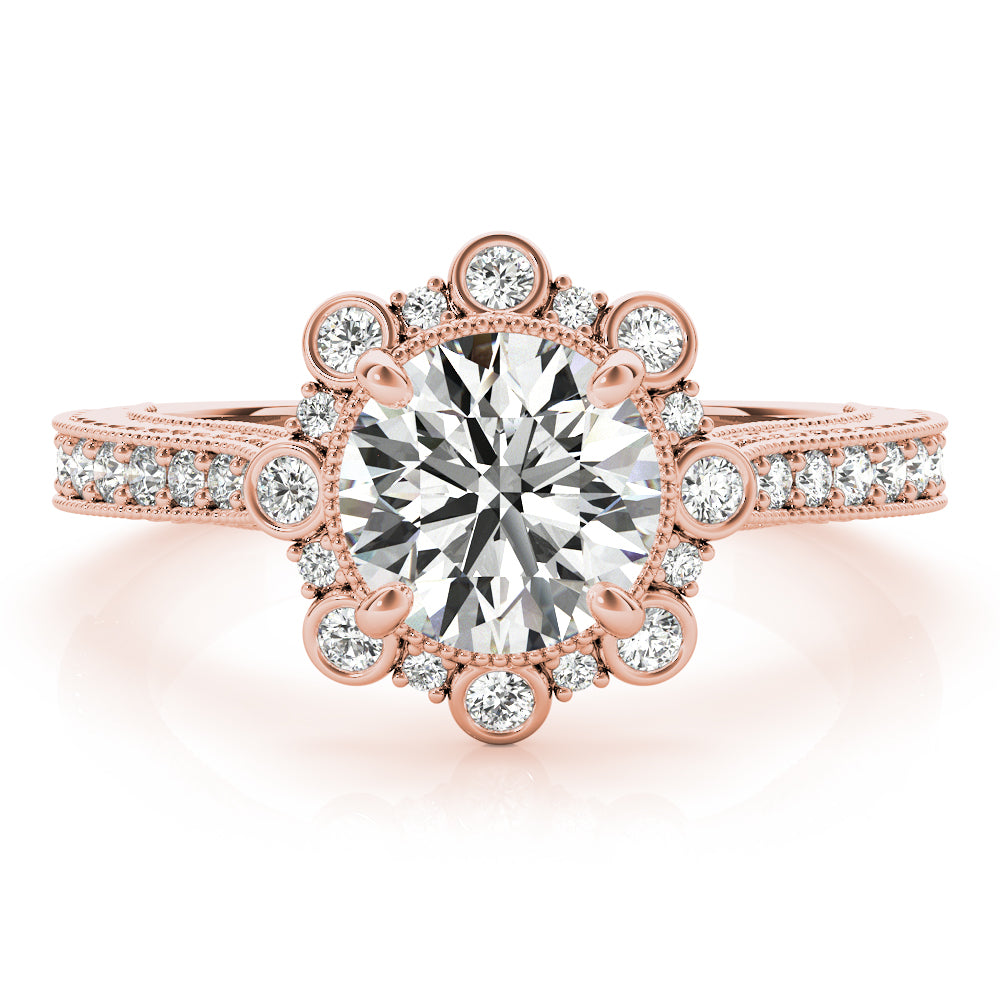 Crowned Halo Round Diamond Engagement Ring — 9K/18K Gold & Platinum