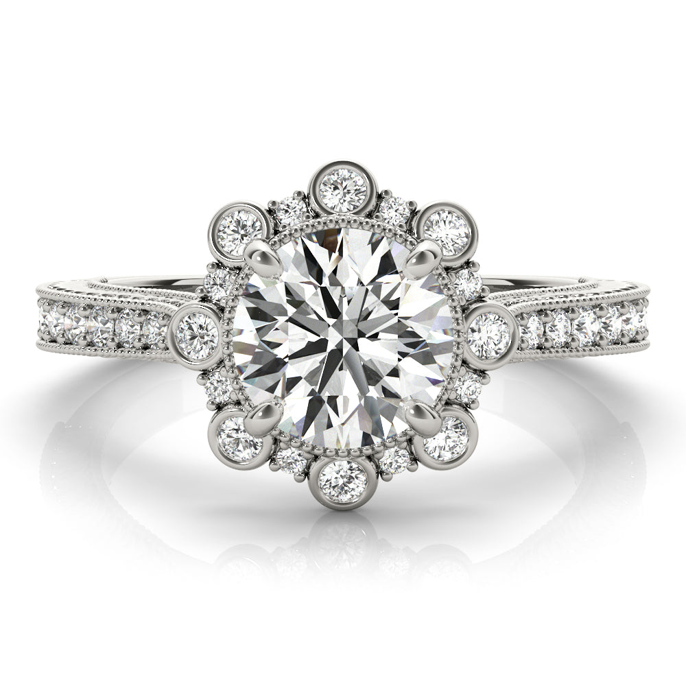 Crowned Halo Round Diamond Engagement Ring — 9K/18K Gold & Platinum