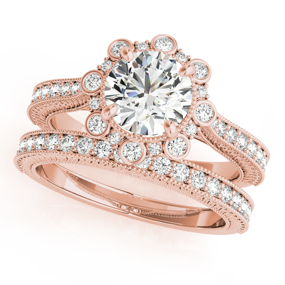 Crowned Halo Round Diamond Engagement Ring — 9K/18K Gold & Platinum