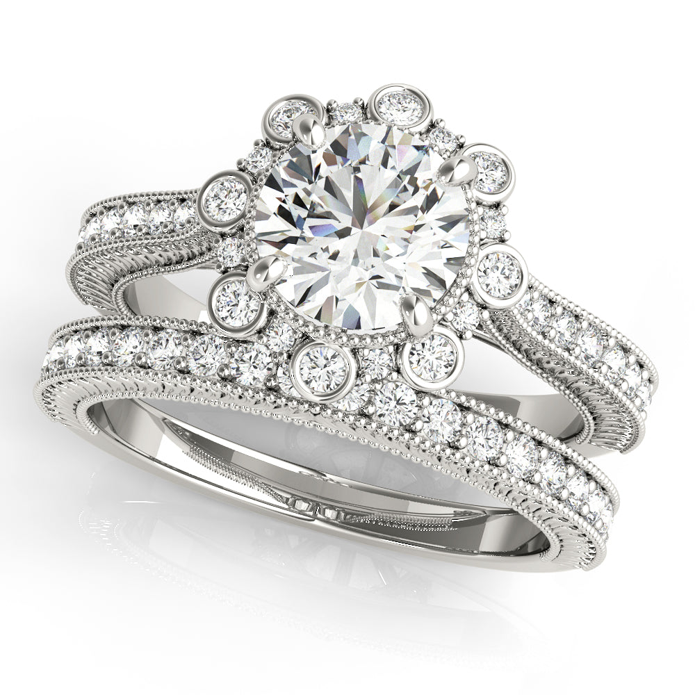 Crowned Halo Round Diamond Engagement Ring — 9K/18K Gold & Platinum