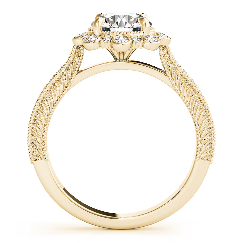 Crowned Halo Round Diamond Engagement Ring — 9K/18K Gold & Platinum