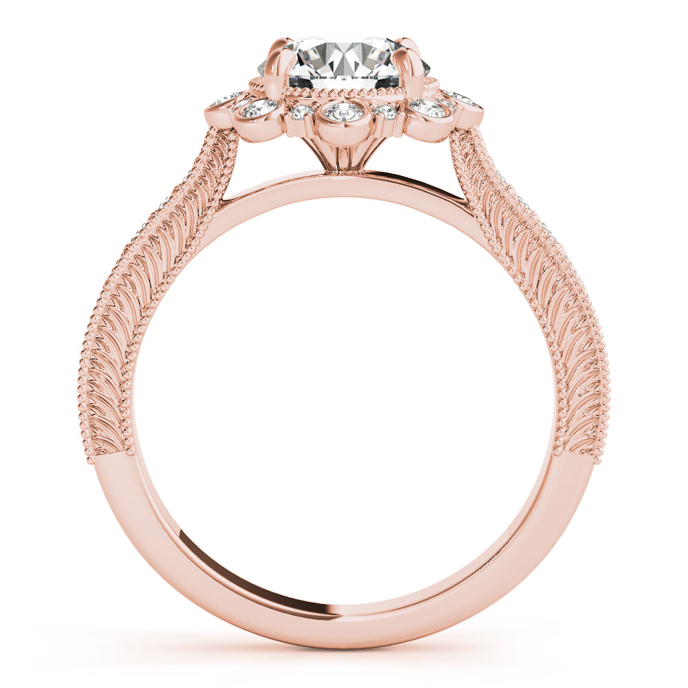 Crowned Halo Round Diamond Engagement Ring — 9K/18K Gold & Platinum