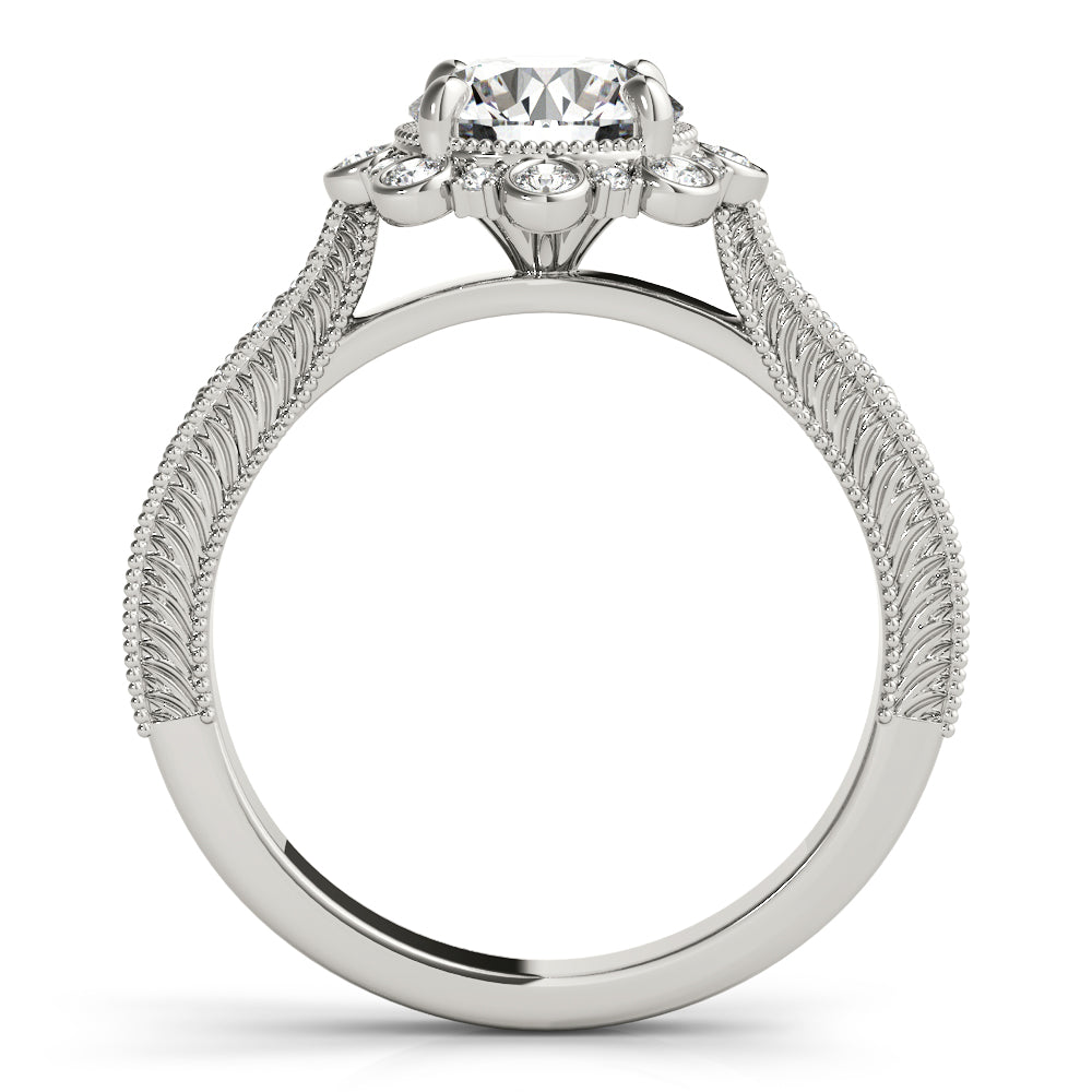 Crowned Halo Round Diamond Engagement Ring — 9K/18K Gold & Platinum