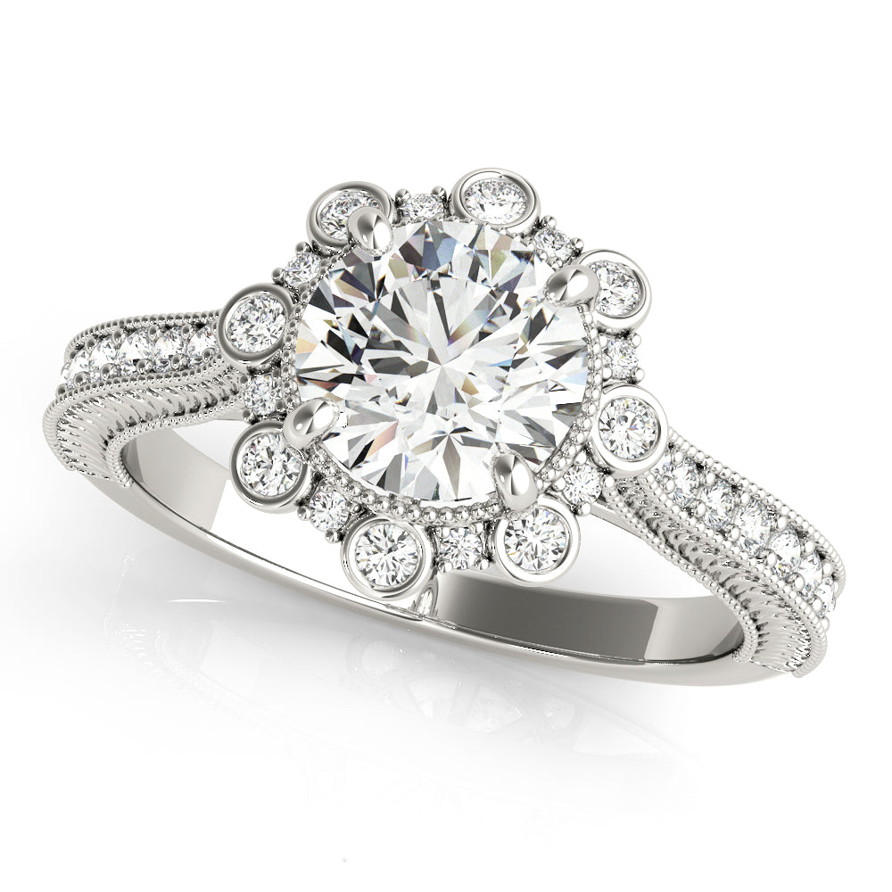 Crowned Halo Round Diamond Engagement Ring — 9K/18K Gold & Platinum