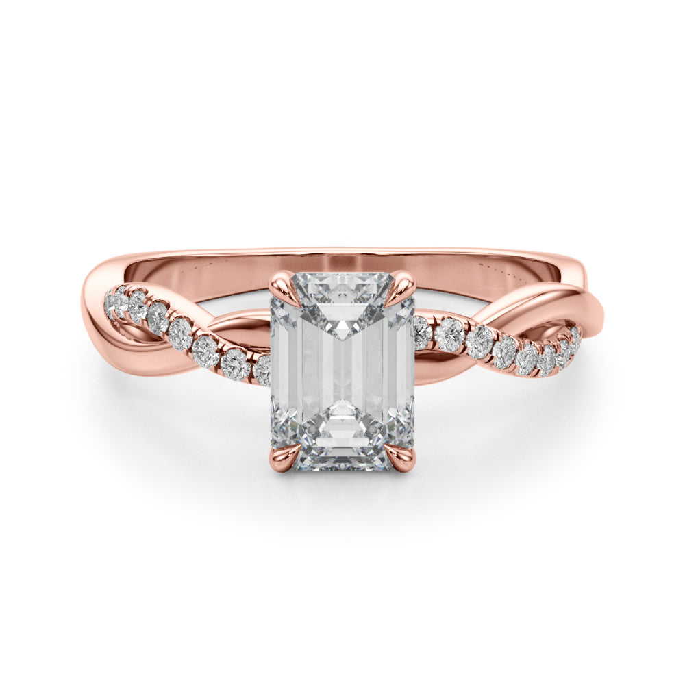 Resplendent Cut Center Emerald Diamond Engagement Ring — 9K/18K Gold & Platinum