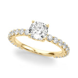 Vintage-Inspired Sidestone Cushion Diamond Engagement Ring — 9K/18K Gold & Platinum