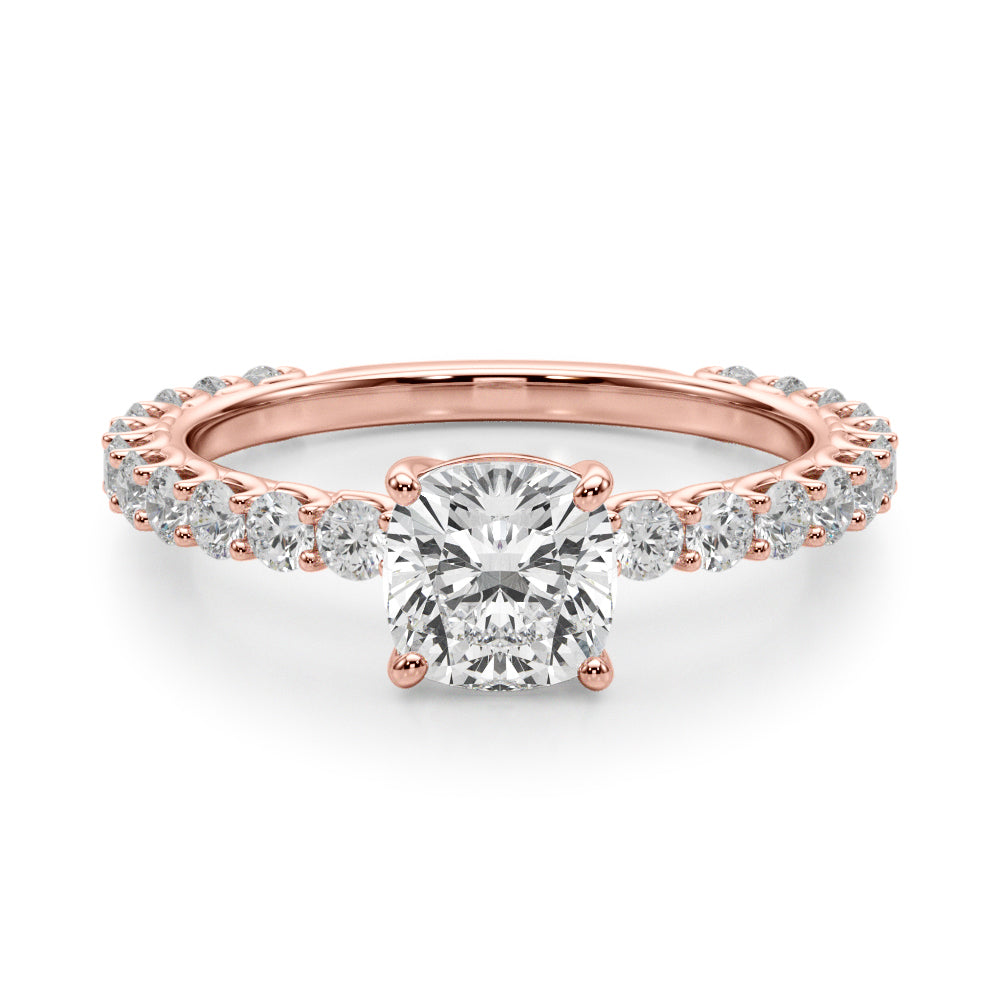 Vintage-Inspired Sidestone Cushion Diamond Engagement Ring — 9K/18K Gold & Platinum