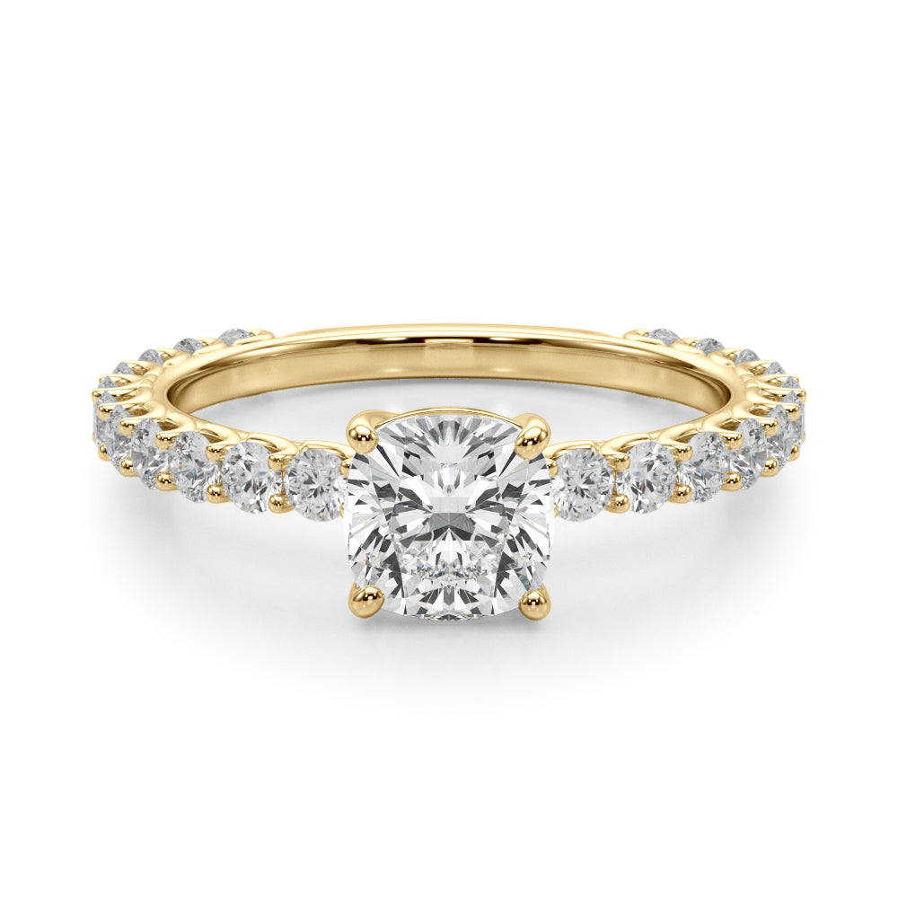 Vintage-Inspired Sidestone Cushion Diamond Engagement Ring — 9K/18K Gold & Platinum