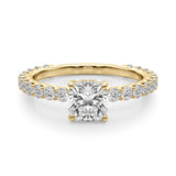 Vintage-Inspired Sidestone Cushion Diamond Engagement Ring — 9K/18K Gold & Platinum