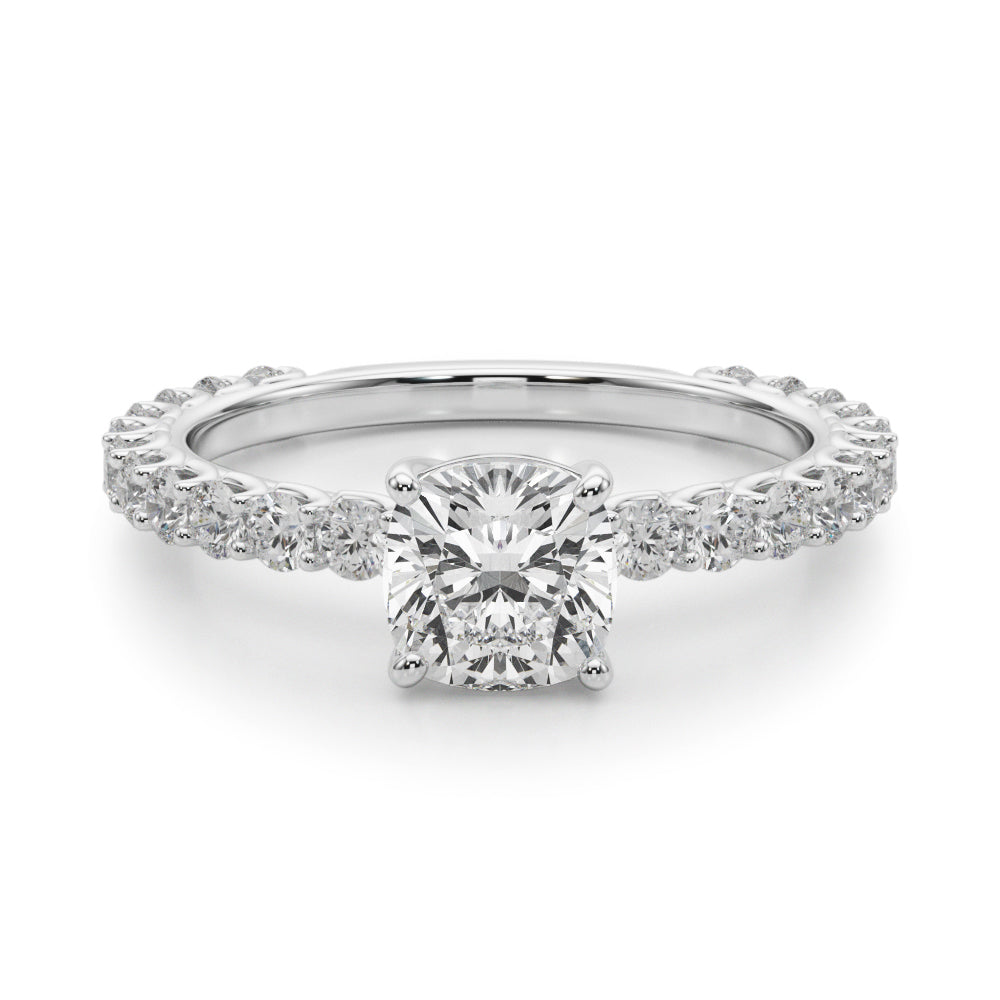 Vintage-Inspired Sidestone Cushion Diamond Engagement Ring — 9K/18K Gold & Platinum
