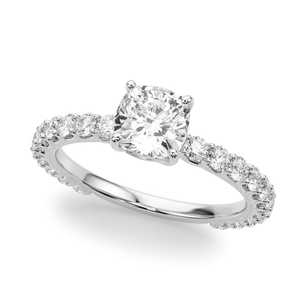 Vintage-Inspired Sidestone Cushion Diamond Engagement Ring — 9K/18K Gold & Platinum