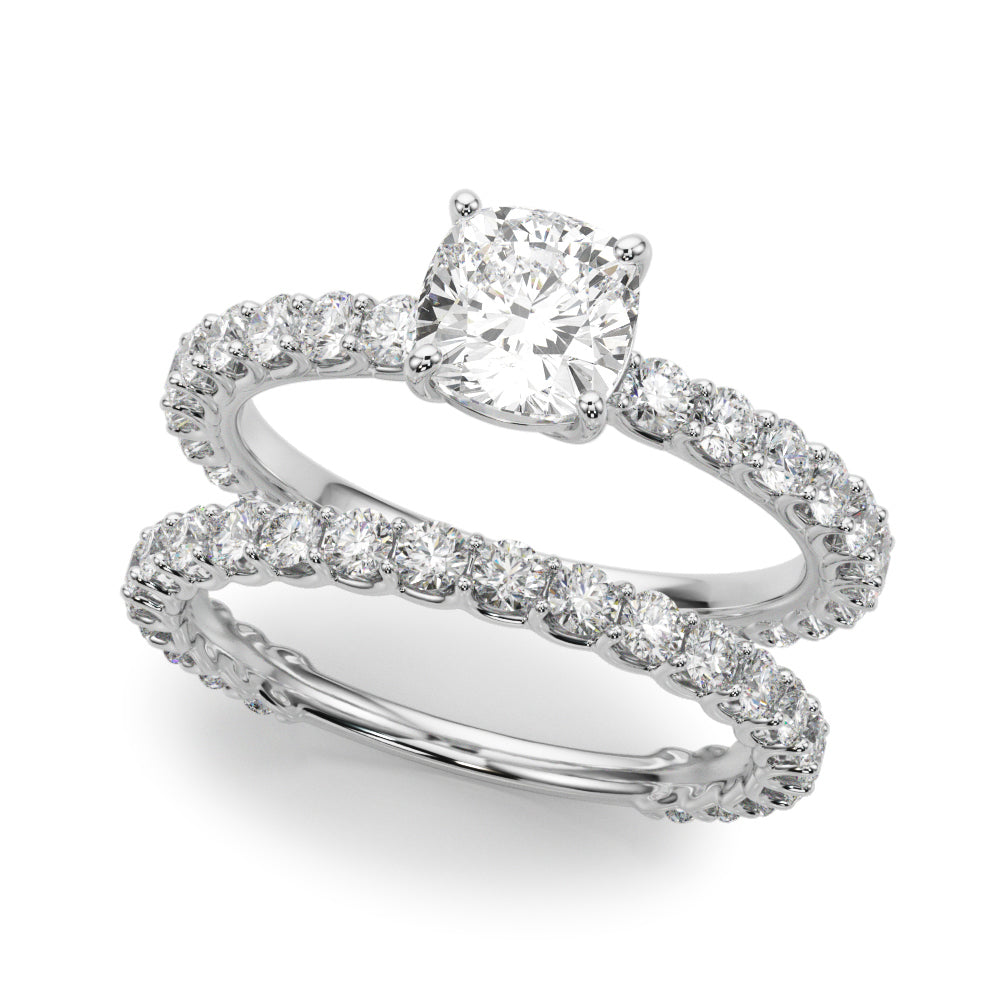 Vintage-Inspired Sidestone Cushion Diamond Engagement Ring — 9K/18K Gold & Platinum