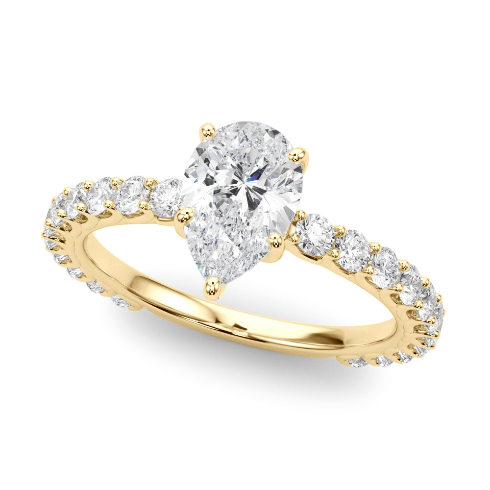 Heirloom Sidestone Pear Diamond Engagement Ring — 9K/18K Gold & Platinum