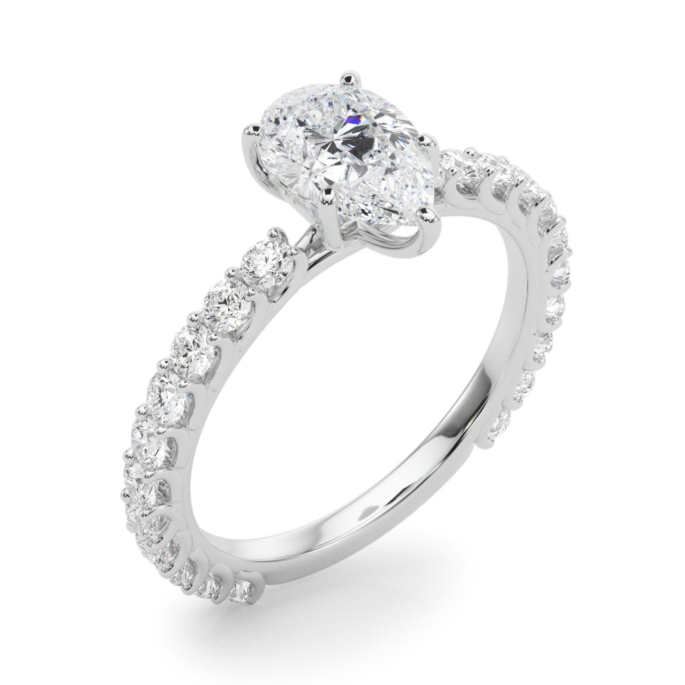 Heirloom Sidestone Pear Diamond Engagement Ring — 9K/18K Gold & Platinum