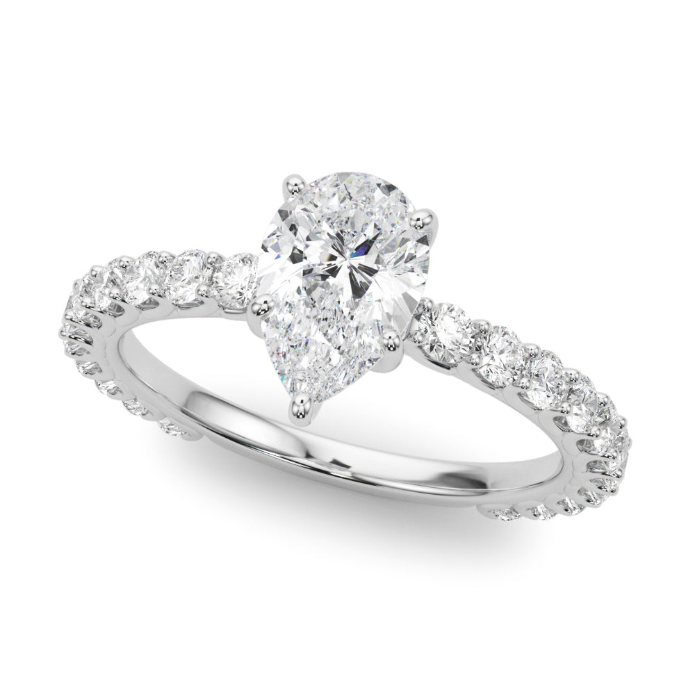 Heirloom Sidestone Pear Diamond Engagement Ring — 9K/18K Gold & Platinum