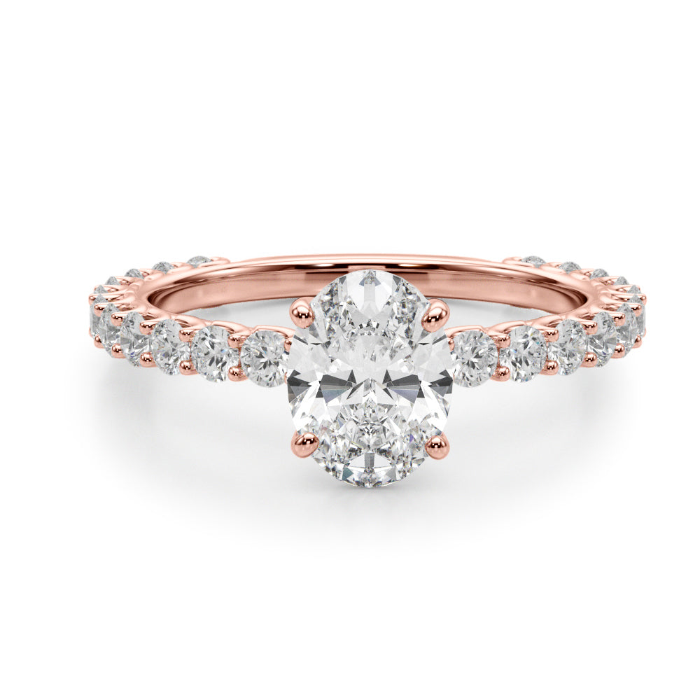 Luxe Sidestone Oval Diamond Engagement Ring — 9K/18K Gold & Platinum