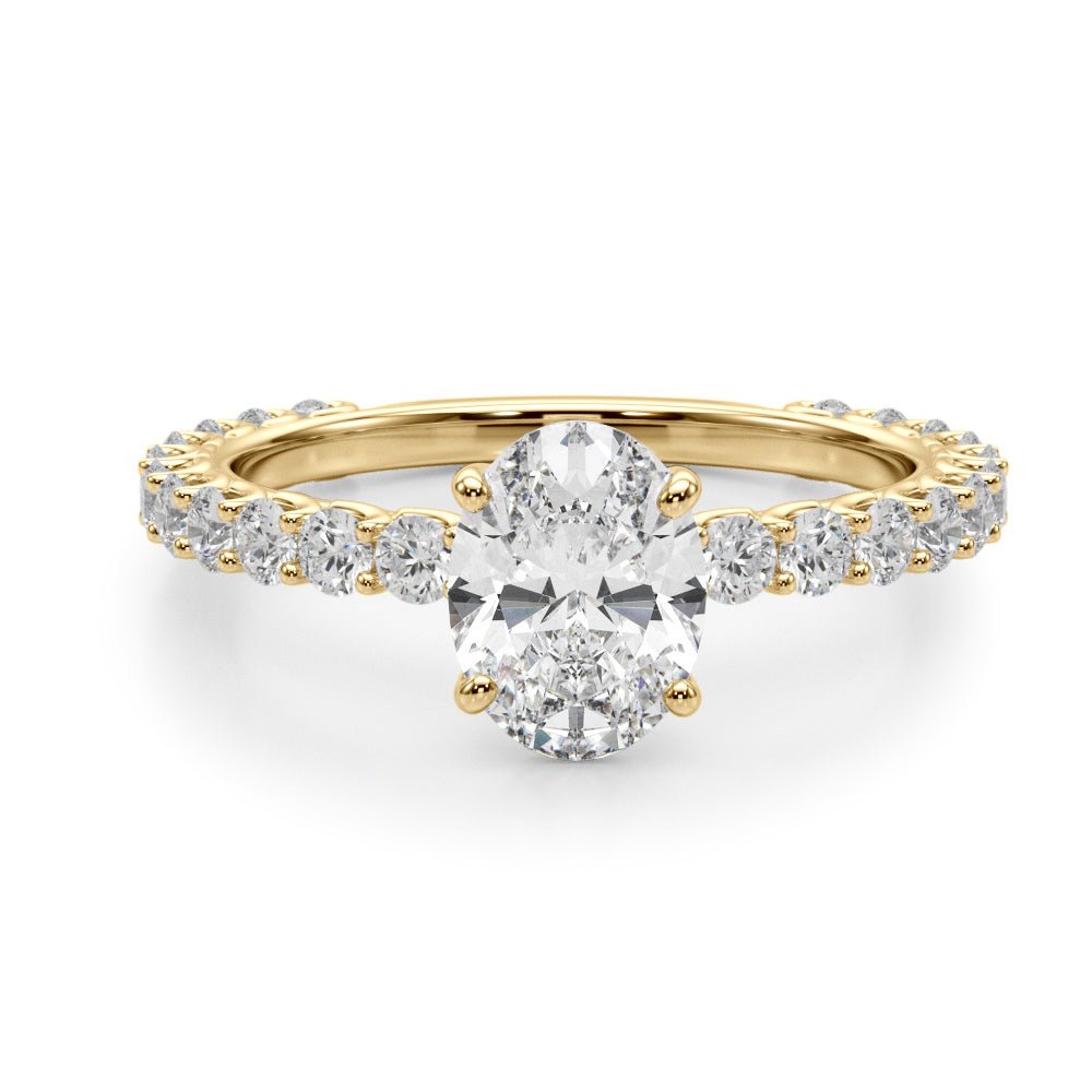 Luxe Sidestone Oval Diamond Engagement Ring — 9K/18K Gold & Platinum
