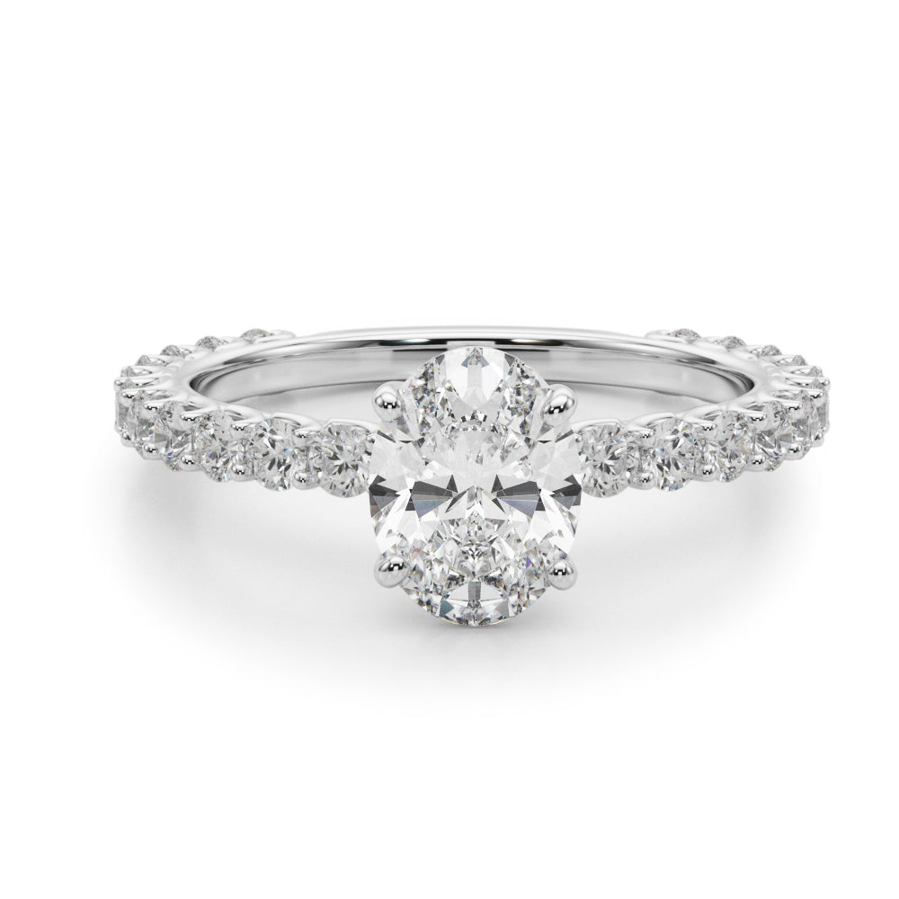 Luxe Sidestone Oval Diamond Engagement Ring — 9K/18K Gold & Platinum