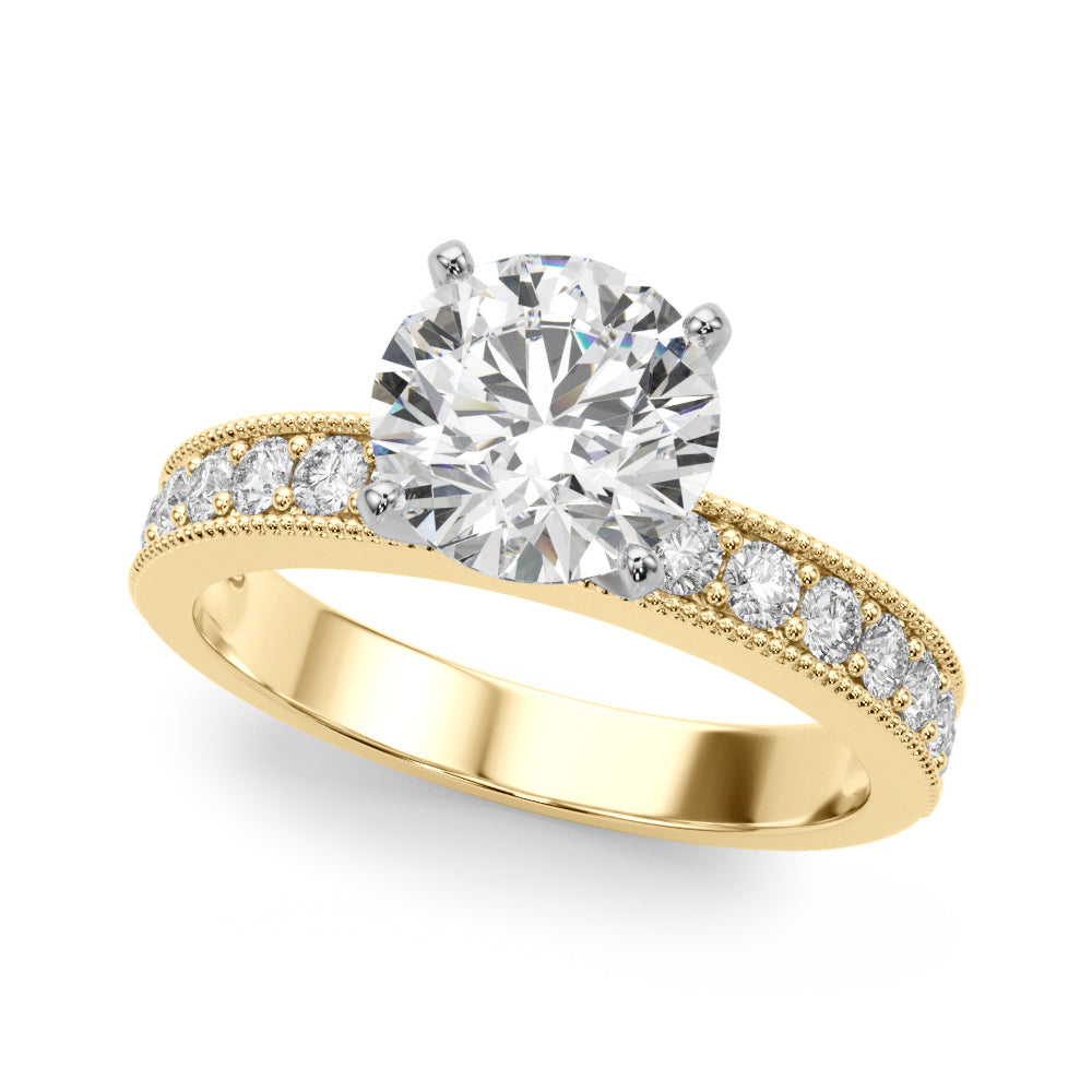 Couture Diamond Eng-Ring Round Diamond Engagement Ring — 9K/18K Gold & Platinum