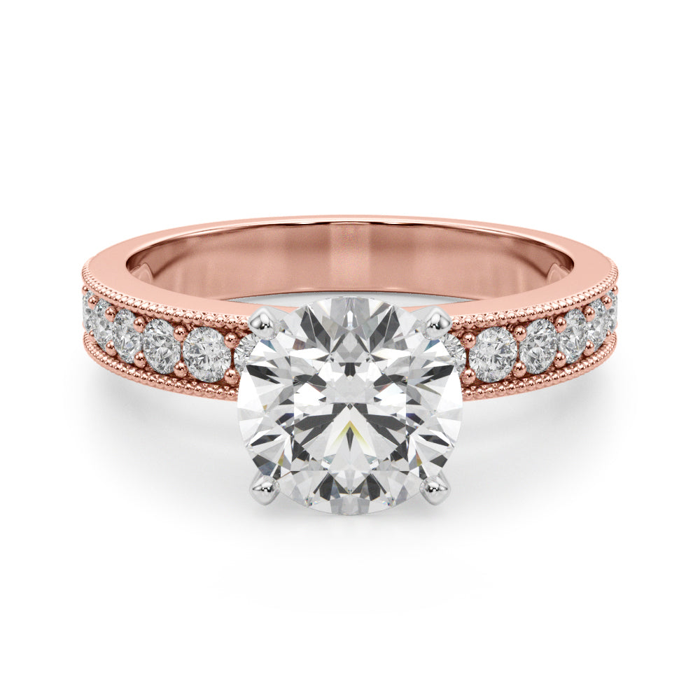 Couture Diamond Eng-Ring Round Diamond Engagement Ring — 9K/18K Gold & Platinum