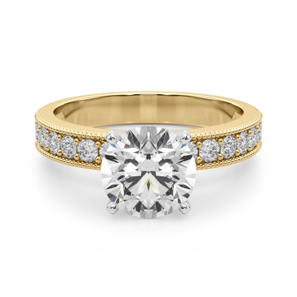 Couture Diamond Eng-Ring Round Diamond Engagement Ring — 9K/18K Gold & Platinum