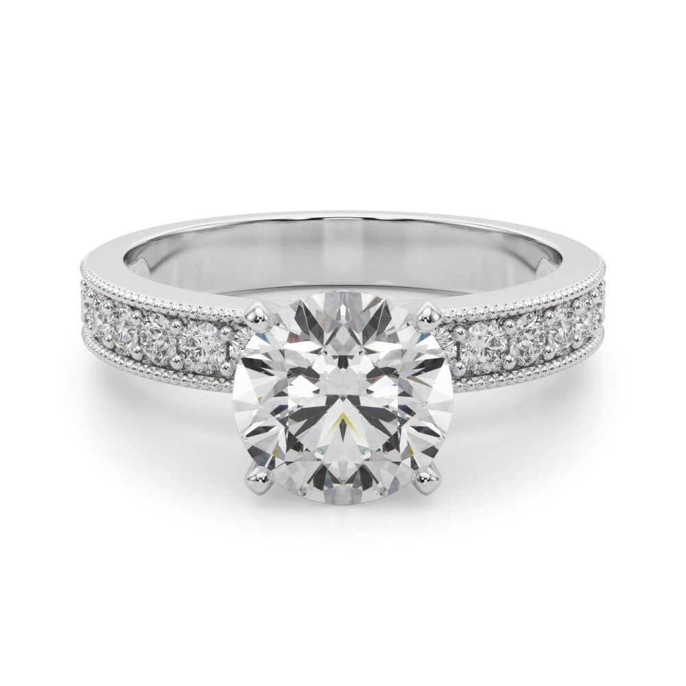 Couture Diamond Eng-Ring Round Diamond Engagement Ring — 9K/18K Gold & Platinum