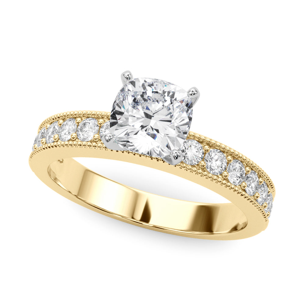 Couture Diamond Eng-Ring Round Diamond Engagement Ring — 9K/18K Gold & Platinum