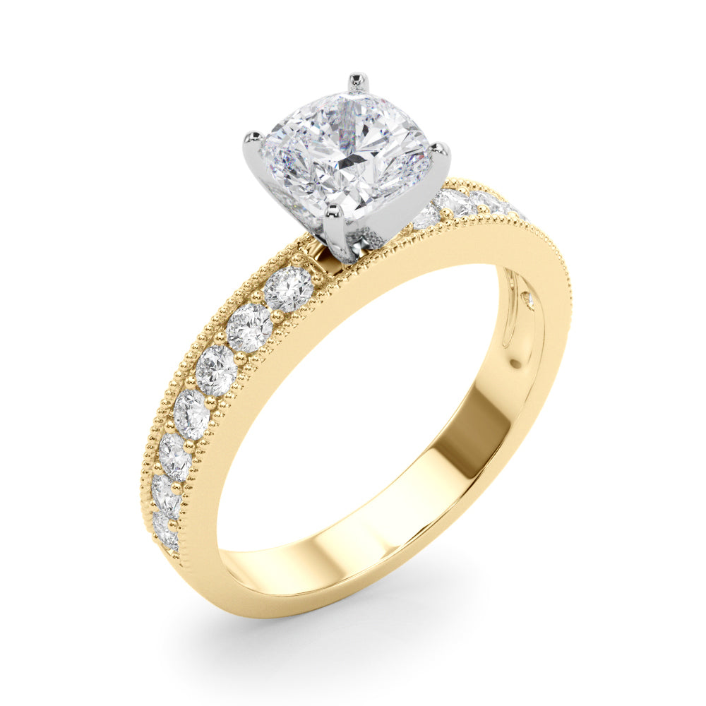 Couture Diamond Eng-Ring Round Diamond Engagement Ring — 9K/18K Gold & Platinum